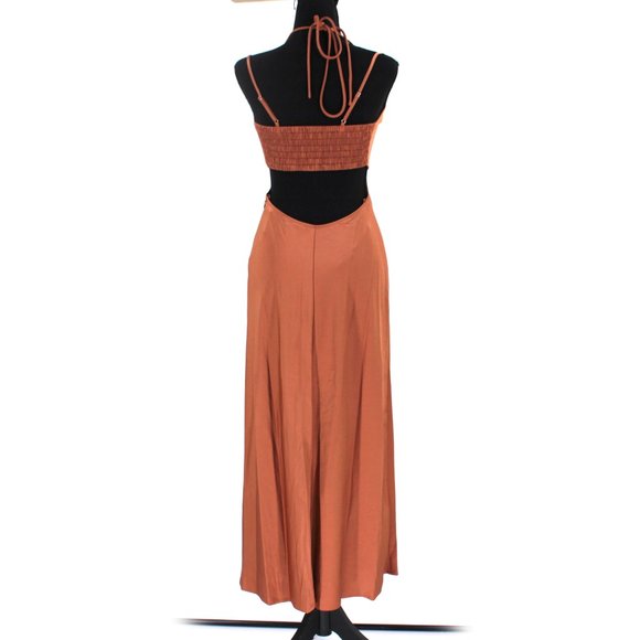 A.L.C. Sienna Halter Neck Strappy Slip Midi Dress 0 Rawhide Tan Satin XS NEW - Picture 7 of 9